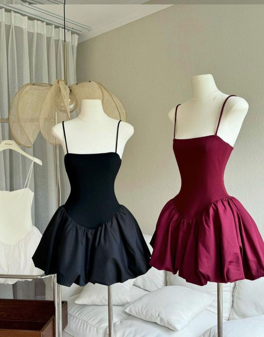 Sexy Spaghetti Straps Black A Line Short Homecoming Dress Cocktail Dress S769
