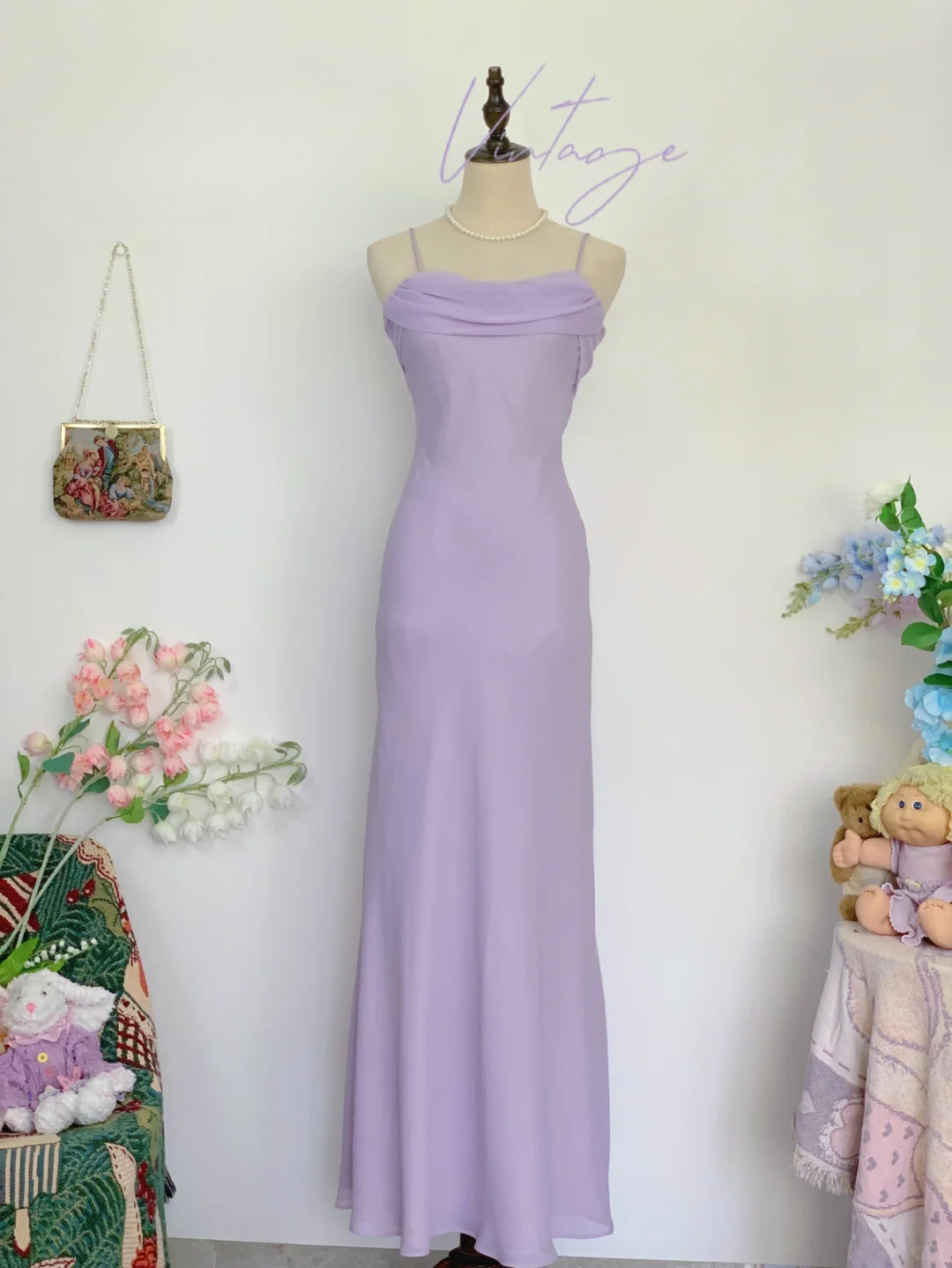 Vintage Purple Simple Mermaid Spaghetti Strap Chiffon Prom Dress Outfits SH4956