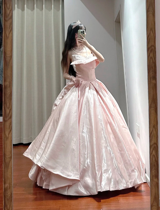 Charming Off The Shoulder Satin Beaded Ball Gown Sweet princess Quinceanera Dress D1701