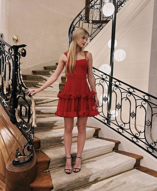 Red Tulle Homecoming Dress Short Prom Dress SH878