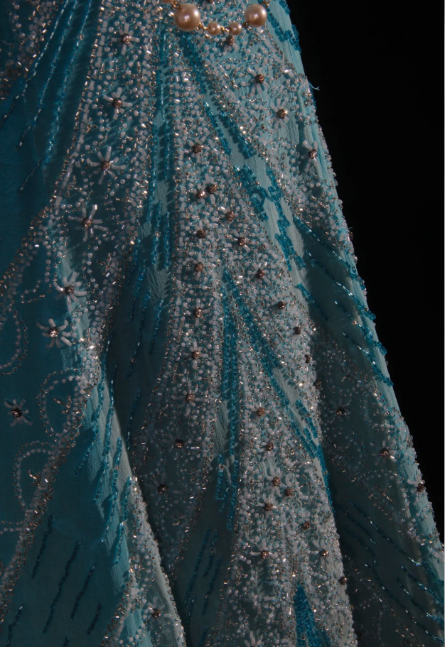 Dreamy Blue Strapless Chiffon Beaded Mermaid Long Birthday Party Dress Formal Prom Dresses D2238