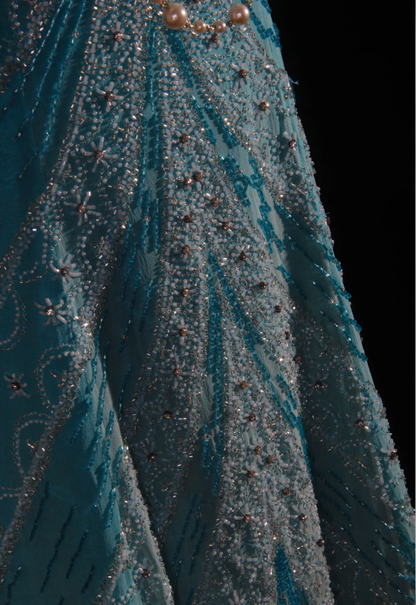 Dreamy Blue Strapless Chiffon Beaded Mermaid Long Birthday Party Dress Formal Prom Dresses D2238