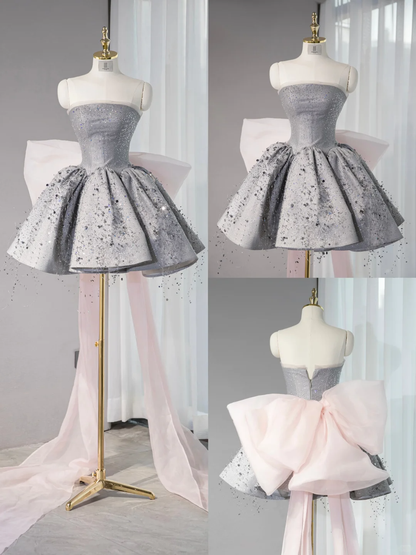 Charming Strapless Short A Line Birthday Dress Gray Homecoming Dress S301
