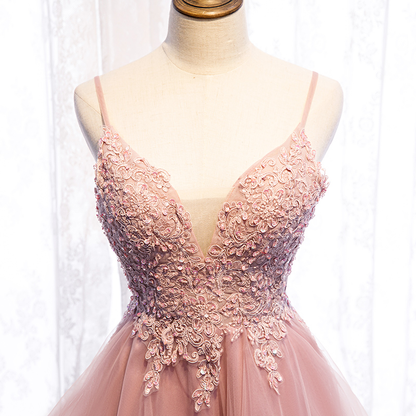 Cute v neck lace short prom dress high low evening dress M5917