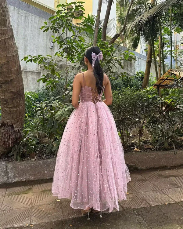 Pink Straps A-Line Evening Party Dress Sweet Birthday Dress Prom Dress SH1235
