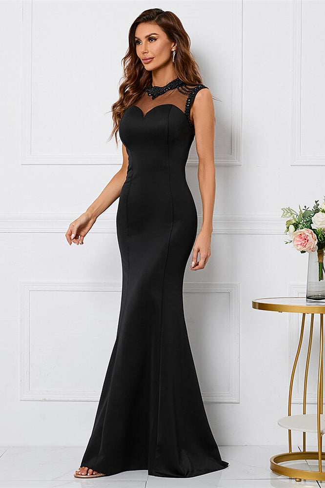 Black Mermaid Sleeveless Evening Dress High Collar With Beadings Online