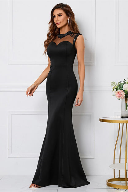 Black Mermaid Sleeveless Evening Dress High Collar With Beadings Online