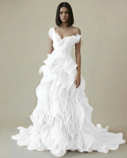 Dreamy Sky Blue V-Neck Pleated Ruffles Long Evening Dress