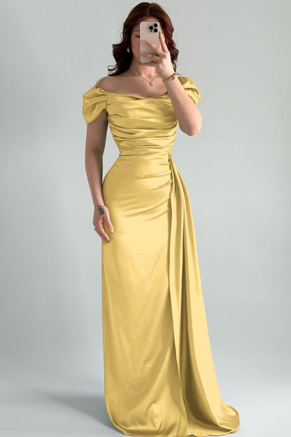 Sleeveless Strapless Off-Shoulders Pleated Prom Dress With Split