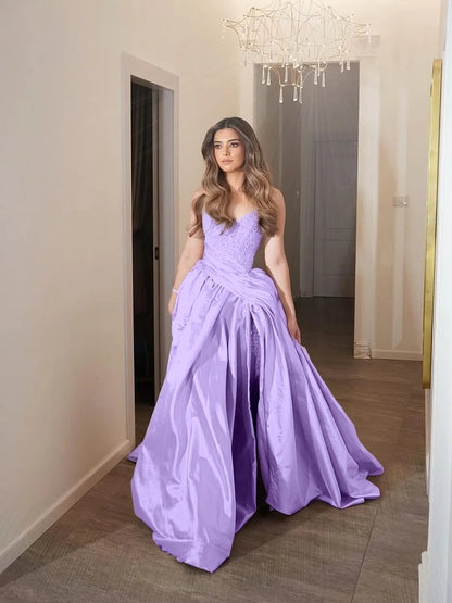 Sleeveless A-Line V-Neck Pleated Prom Dress With Beads