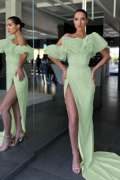 Daffodil Mermaid Off-The-Shoulder Evening Dress Split Sequins