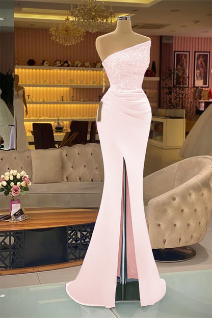 Light Purple Sleeveless Strapless Mermaid Prom Dress Long Slit with Sequins
