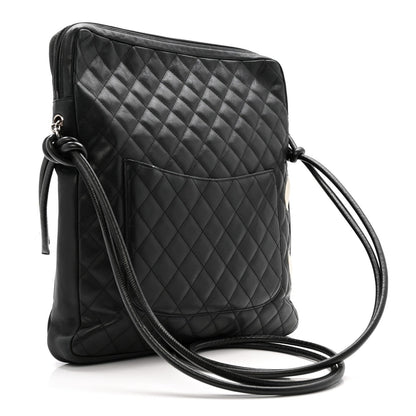 Calfskin Quilted Large Cambon Messenger Black White