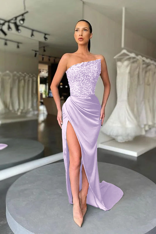 Sequins Dark Green Prom Dress With Slit