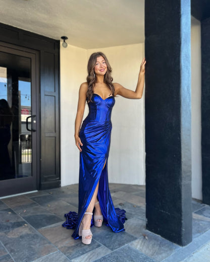 Royal Blue Sleeveless Strapless Sweetheart Mermaid Prom Dress