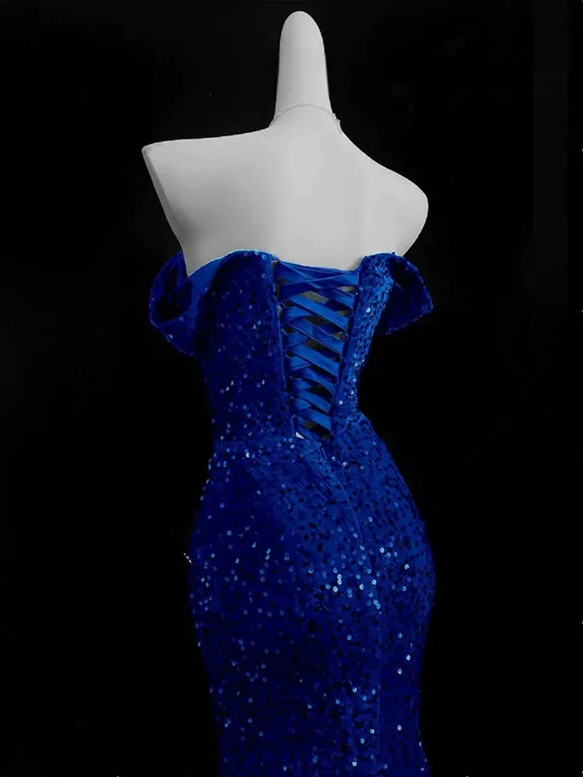 Blue Mermaid Sequins Sweetheart Prom Dress, Blue Off Shoulder Party Dress  fg8727