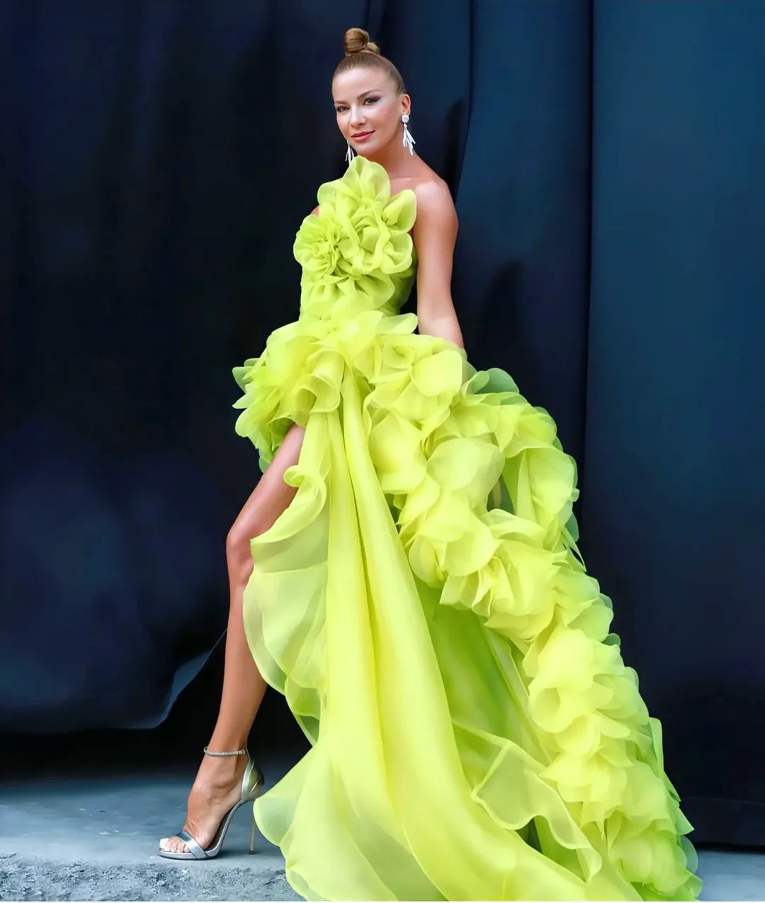 Gorgeous Green Floral Sleeveless Sweetheart Pleated Prom Dress with Train