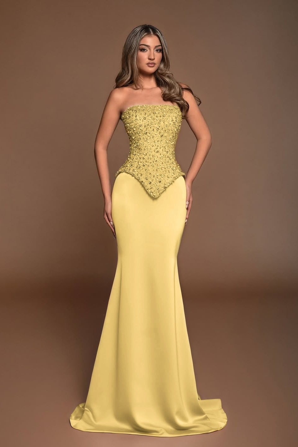 Sleeveless Square Strapless Mermaid Prom Dress With Beads