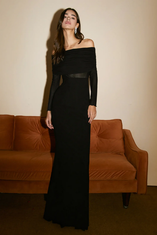 Black Strapless Elegant Hot Selling Long Sleeves Prom Dress