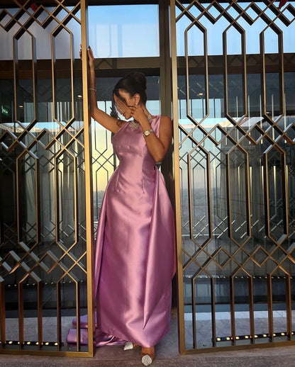 Gorgeous Purple Satin Sleeveless Jewel Neck Long Bow Prom Dress with Train