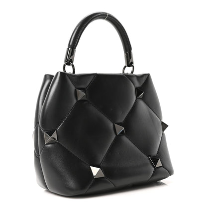 Nappa Monochrome Small Roman Stud The Handle Bag Black
