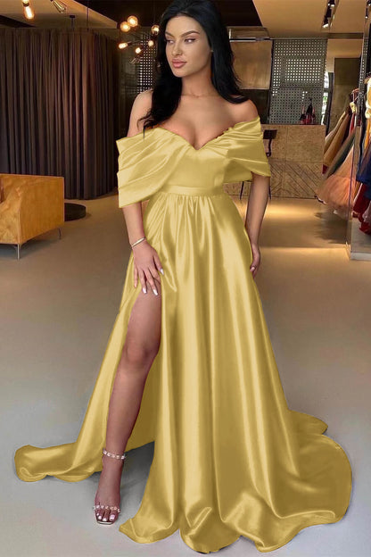 Red A Line Off The Shoulder Prom Dress Split