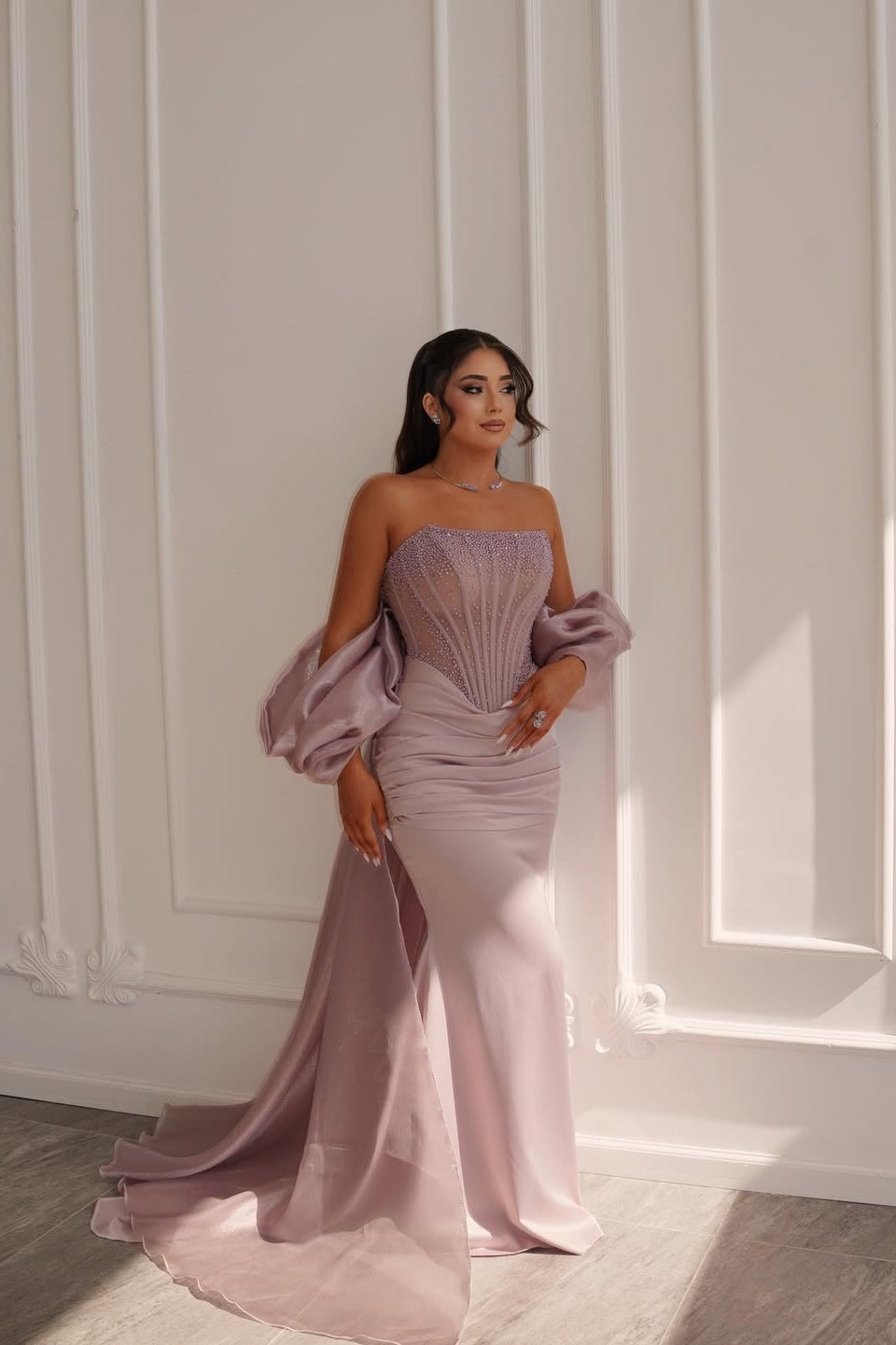 Sleeveless Strapless Square Mermaid Long Prom Dress With Beads