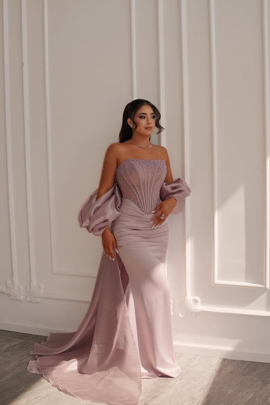 Sleeveless Strapless Square Mermaid Long Prom Dress With Beads