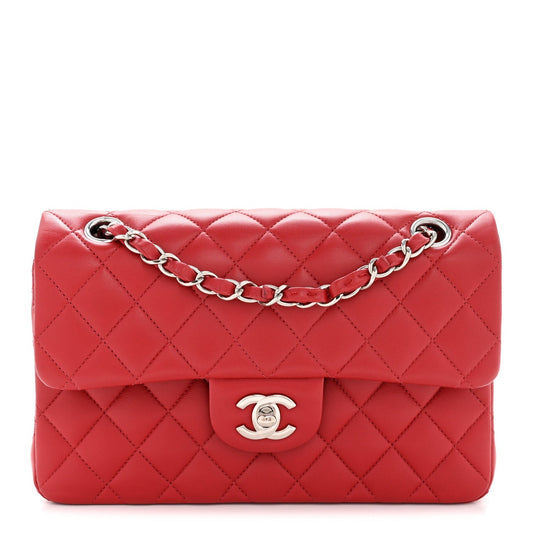 Lambskin Quilted Small Double Flap Dark Red