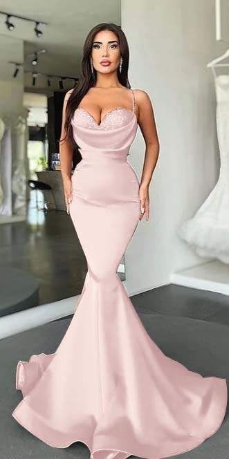 Mermaid Red Spaghetti-Straps Prom Dress Long
