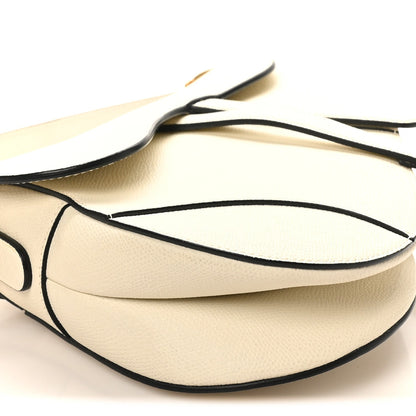 Grained Calfskin Saddle Bag White