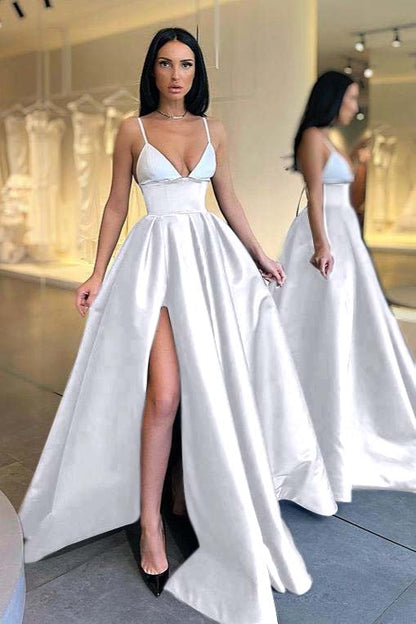 Black and White Spaghetti-Straps Prom Dress