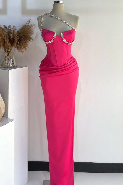 Pink Sleeveless Halter Straps Beads Mermaid Long Prom Dress