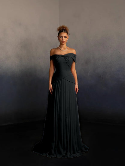 Glamorous Pink Off-The-Shoulder Pleated Long Evening Dress