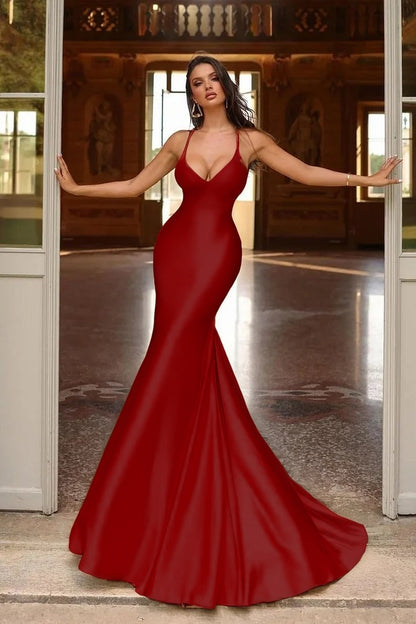 Sexy Yellow Spaghetti-straps Mermaid Long Prom Dress