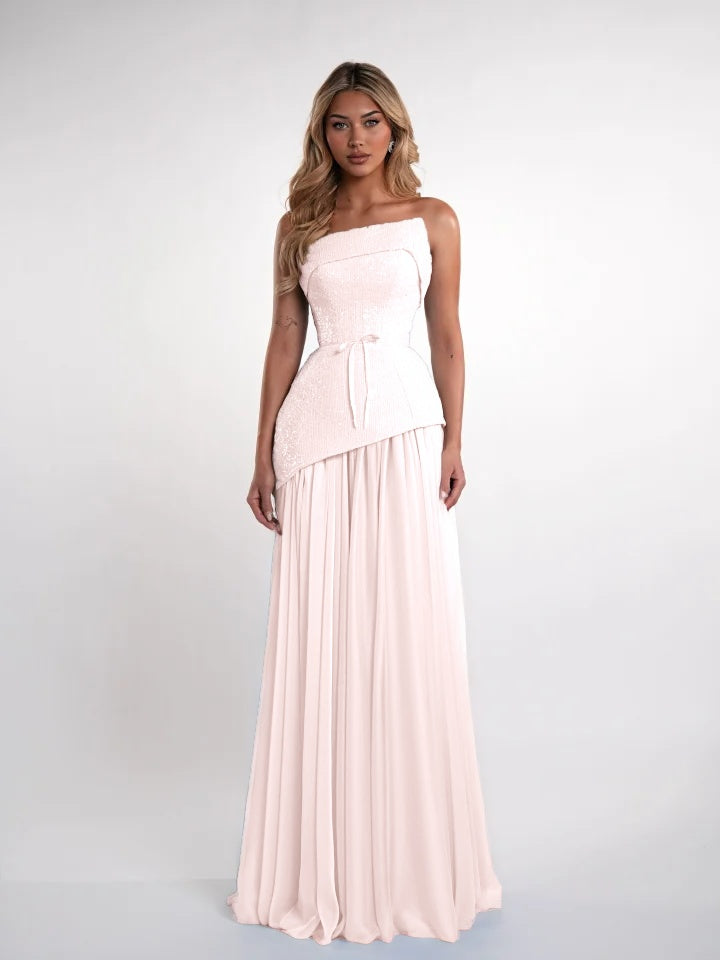 Charming Blue Straight Across Sleeveless Sequins Pleated Evening Dress