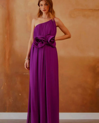 Sleeveless Halter Straps Asymmetric Handmade Flower Prom Dress