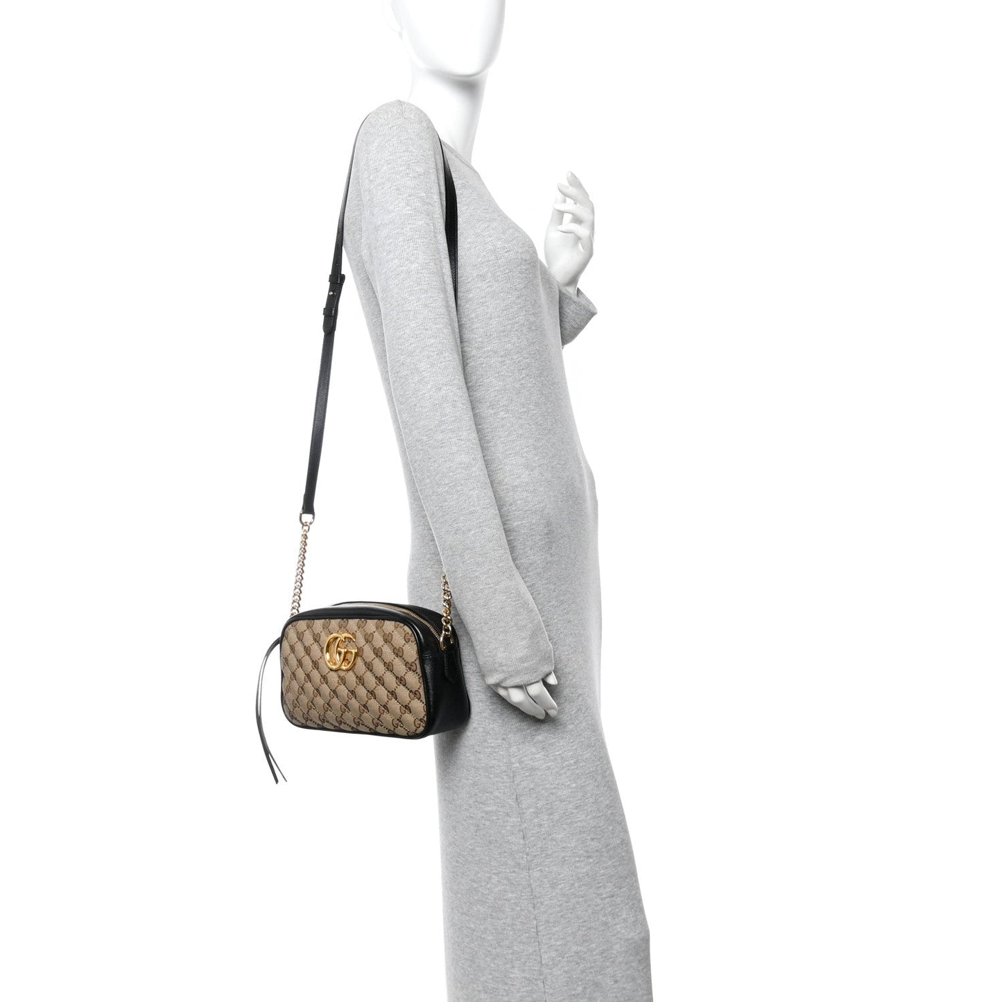 Monogram Matelasse Diagonal Small GG Marmont Chain Shoulder Bag Beige Black