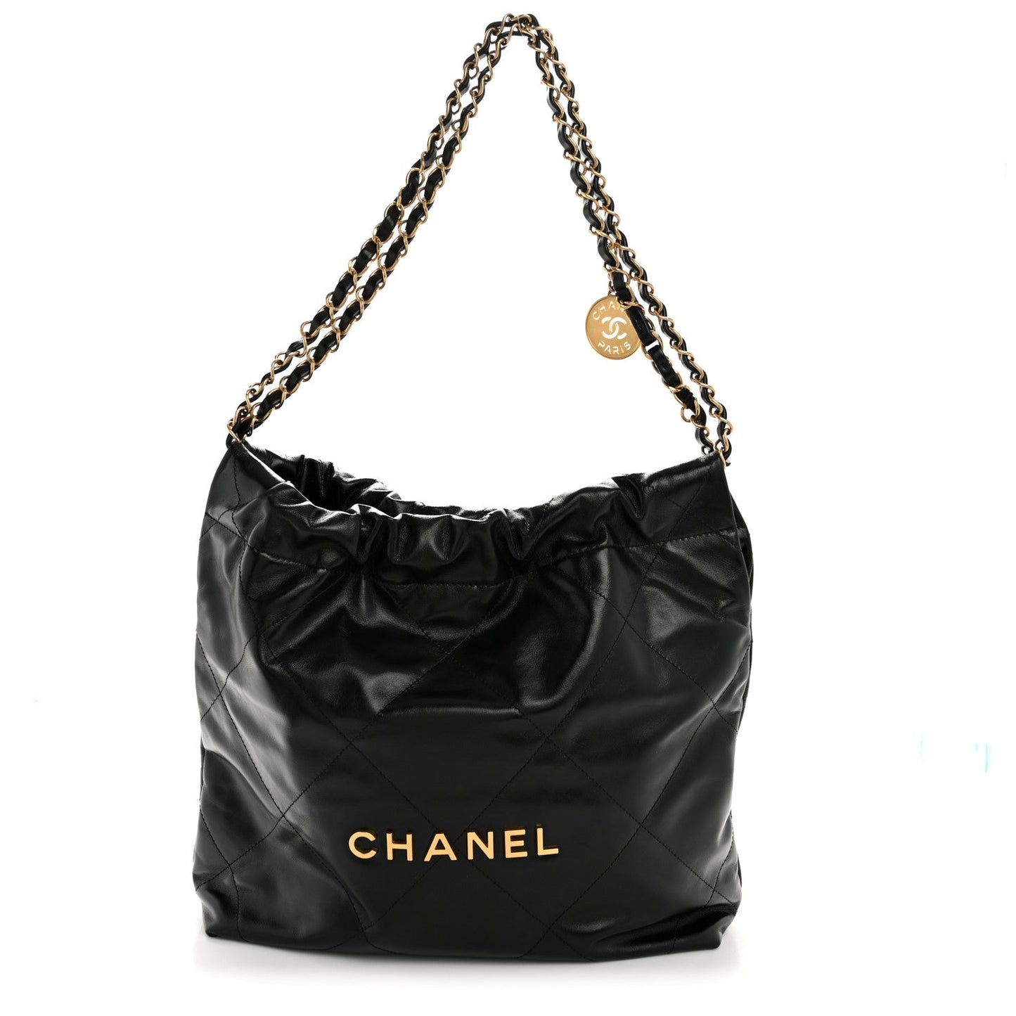 Shiny Calfskin Quilted Small Chanel 22 Black