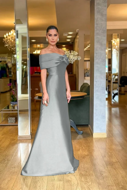 Stunning Dark Green Satin Off the Shoulder Strapless Long Prom Dress with Pleated