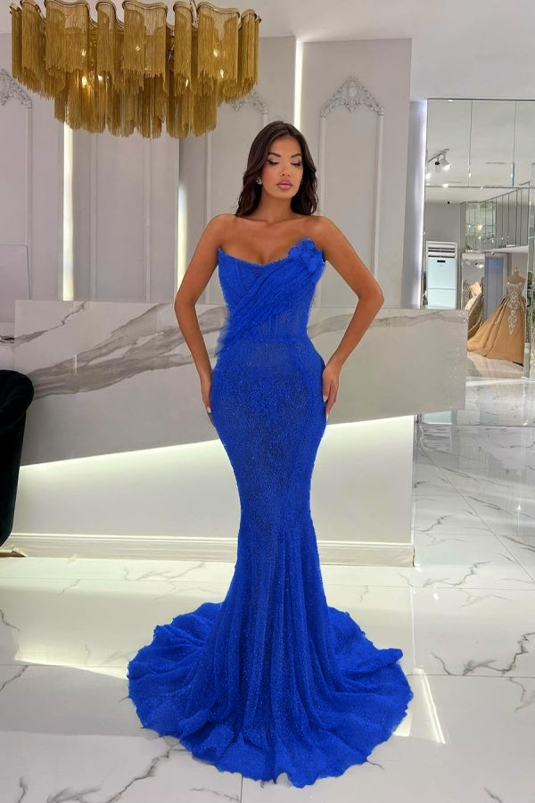 Gorgeous Strapless Sequins Mermaid Prom Dress With 3D-Blumen