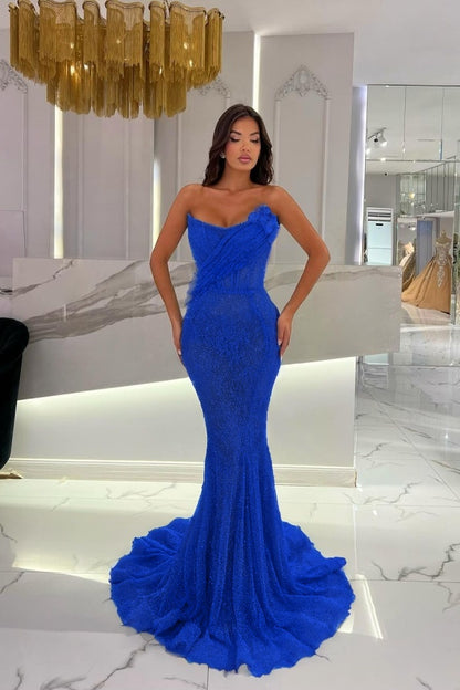 Gorgeous Strapless Sequins Mermaid Prom Dress With 3D-Blumen