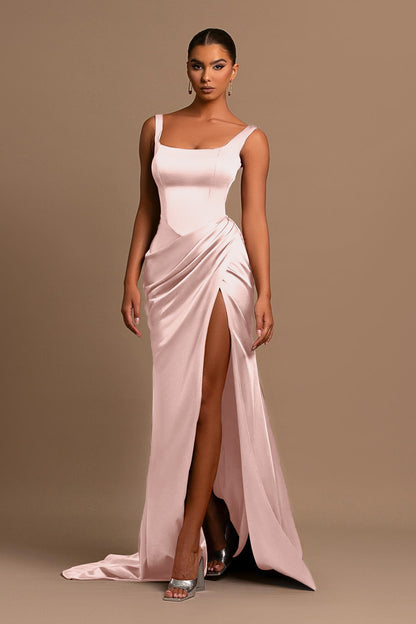 Dusty Rose Spaghetti-Straps Square Neck Mermaid Prom Dress Online