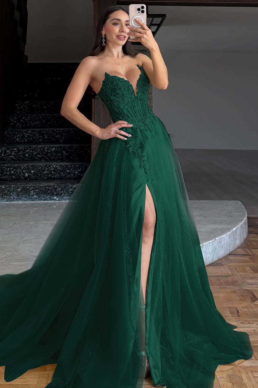 Sleeveless V-Neck A-Line Prom Dress With Embroidery