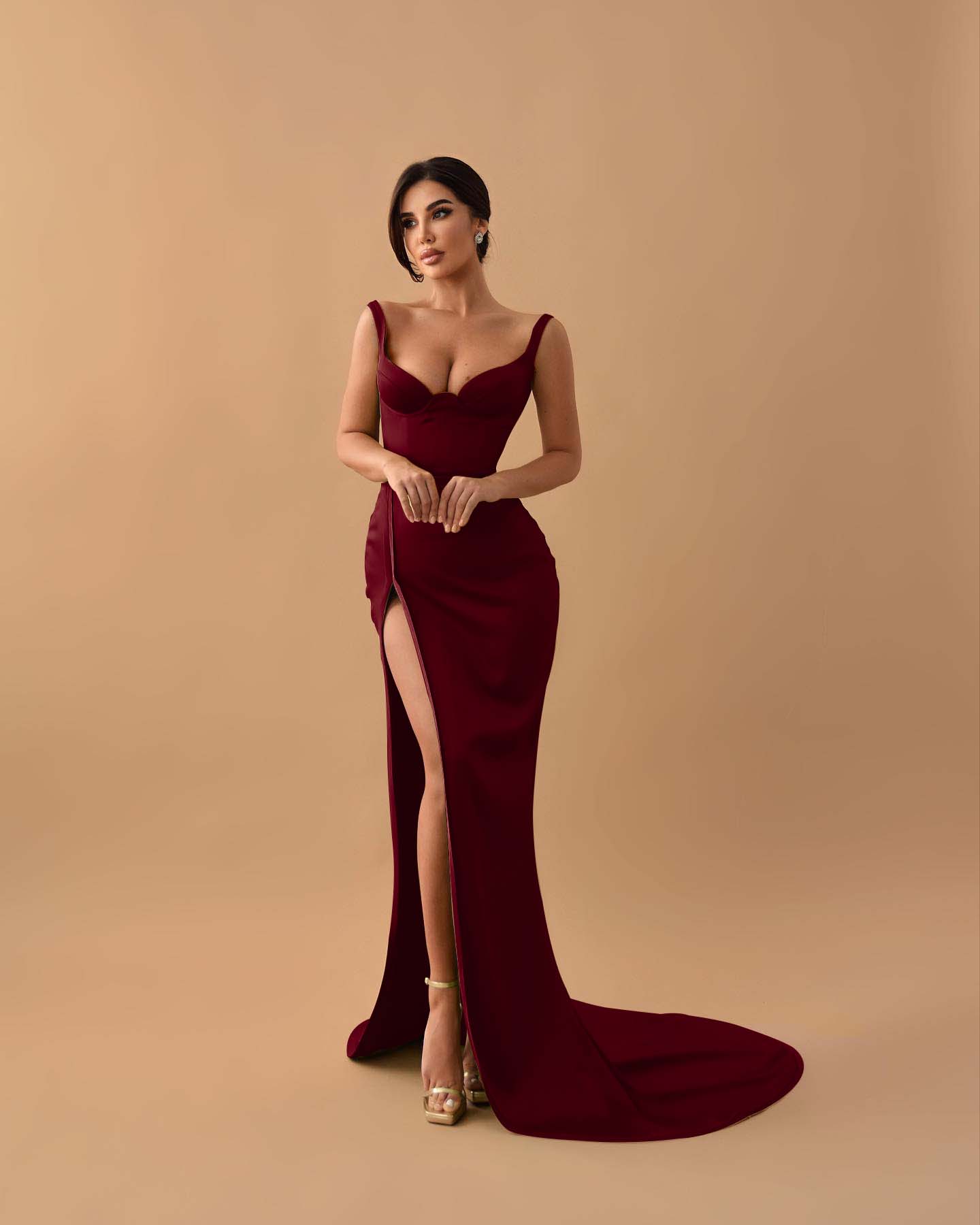 Sage Mermaid Spaghetti Straps Prom Dress With Slit