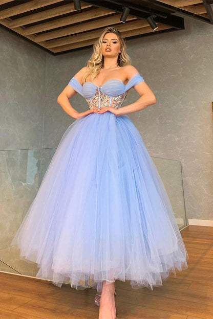 Sweetheart Off-the-Shoulder Prom Dress With Crystal