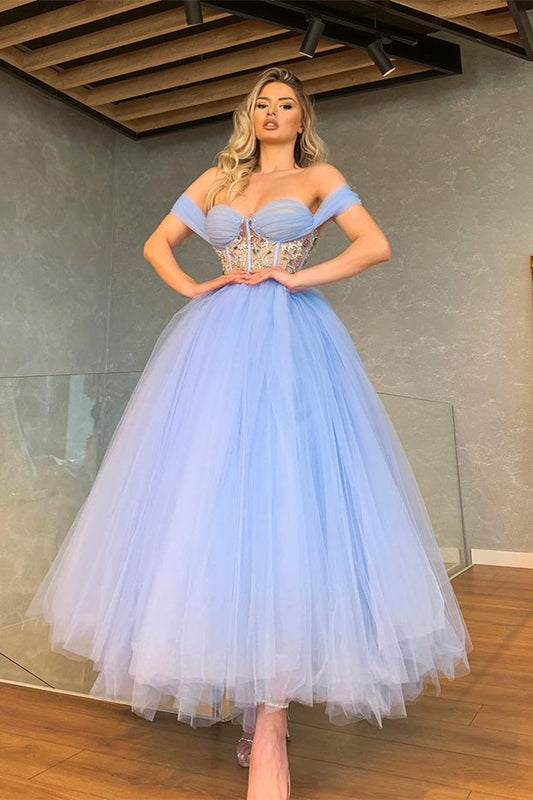 Sweetheart Off-the-Shoulder Prom Dress With Crystal