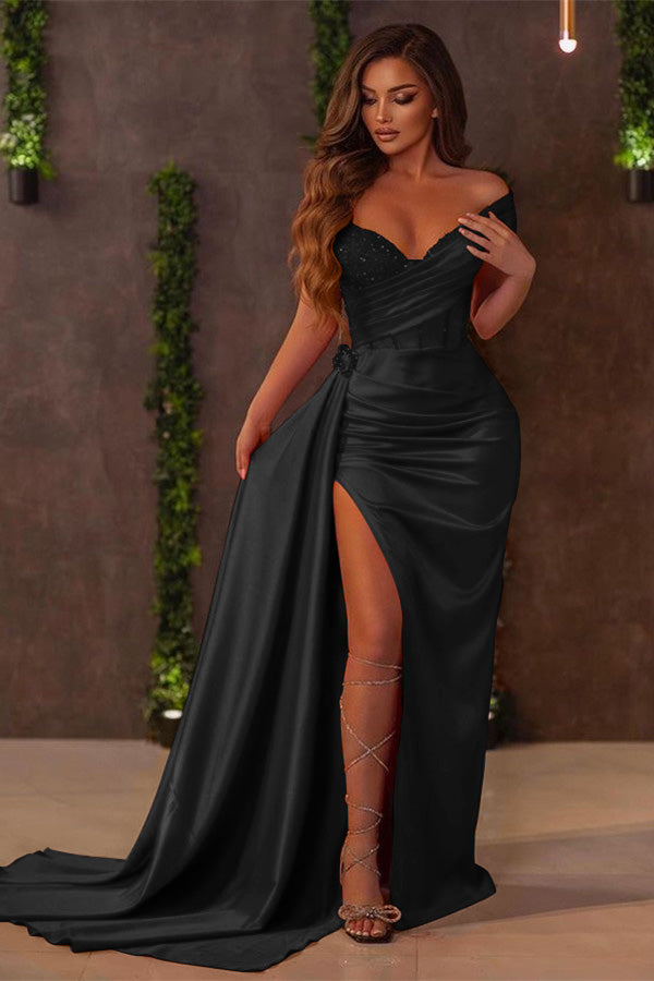 Red Long Ruffle Mermaid Slit Prom Dress Sequins With Sweetheart ED0058