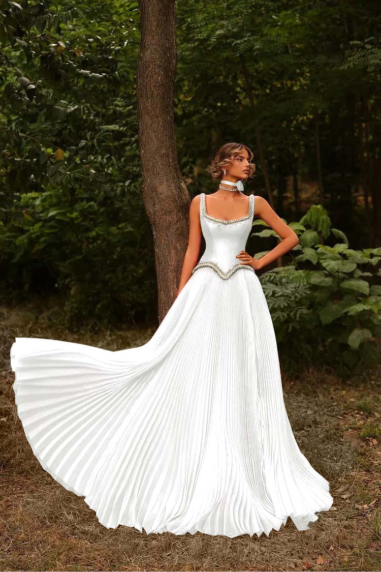 Sleeveless Spaghetti Straps Prom Dress With Beads