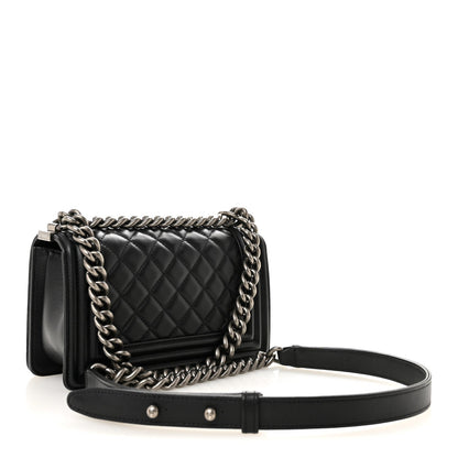 Lambskin Quilted Small Boy Flap Black